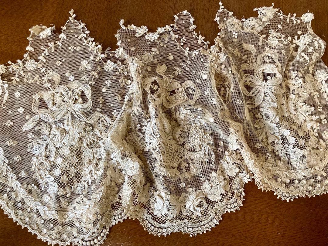 フランス アンティーク薔薇の花かご ウエディング用 チュールレース 立体の花びら