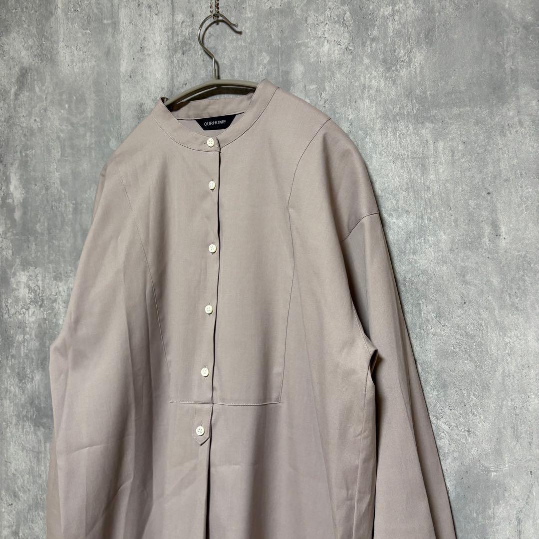美品/完売　OUR シワになりにくい胸元切り替えロングシャツ