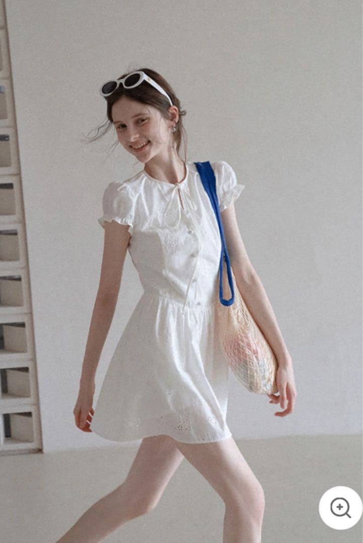 EGGKA ワンピース レディース ノースリーブ アイレット ミニドレス 白 M