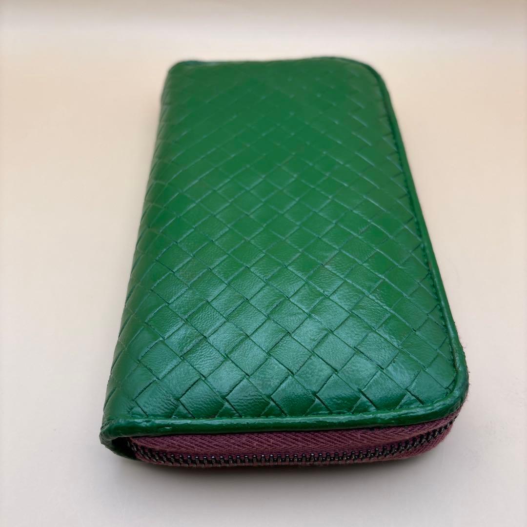 ②◆正規品◆ボッティガヴェネタイントレチャート ラウンドファスナー長財布グリーン