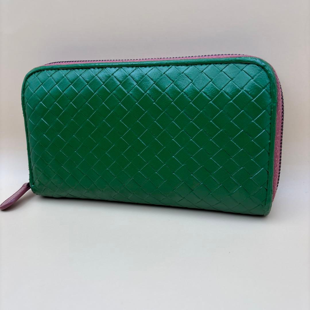 ②◆正規品◆ボッティガヴェネタイントレチャート ラウンドファスナー長財布グリーン