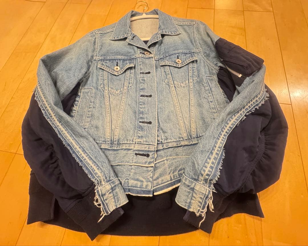 sacai ドッキング デニム　ナイロン　ツイルジャケット ma-1