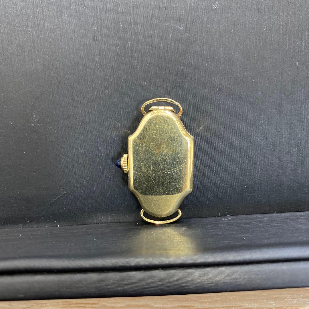 オクタゴナル型アナログ時計 ゴールド　K10 スイス製手巻き時計(バンド無し)