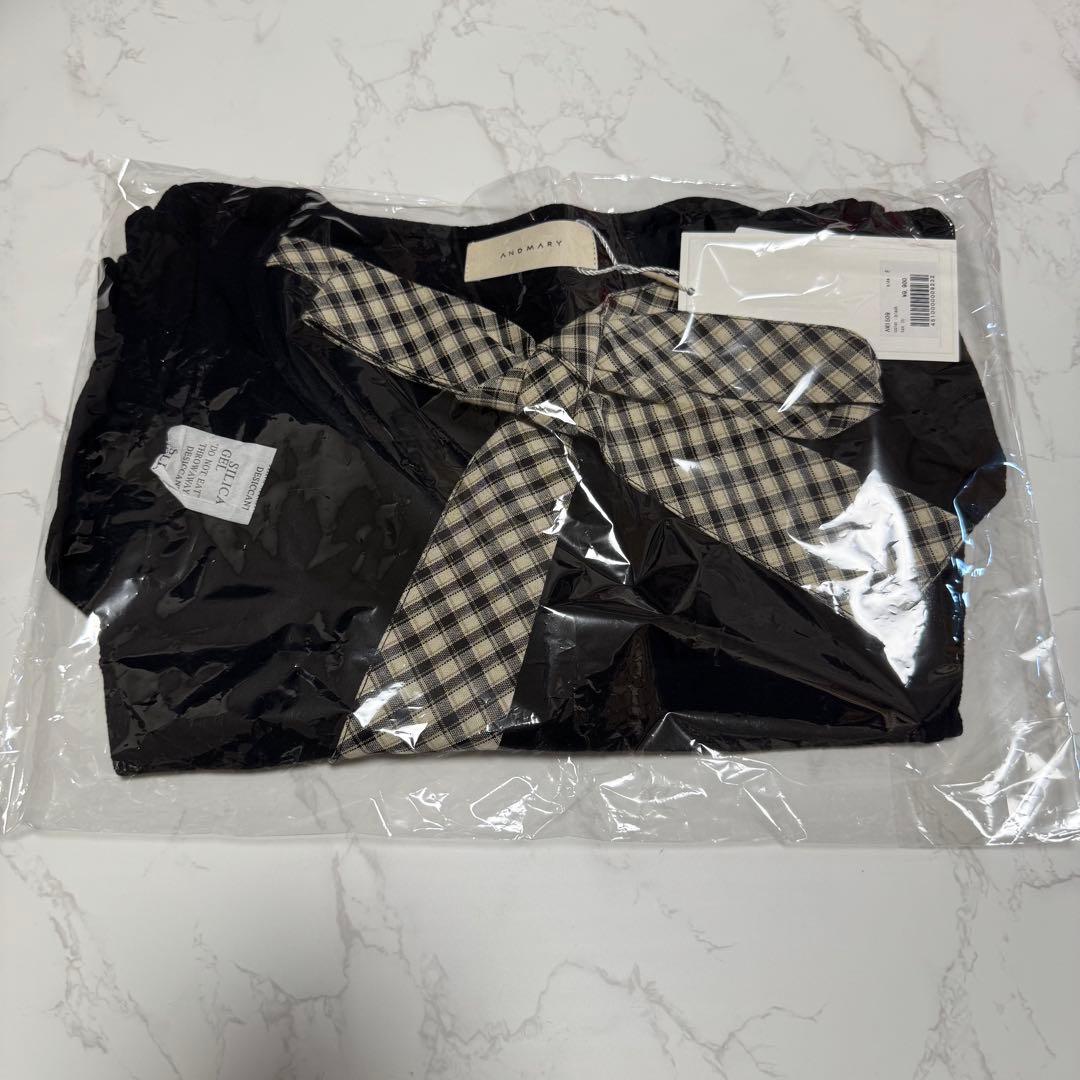 タグ付新品 andmary ami ribbon checktops black
