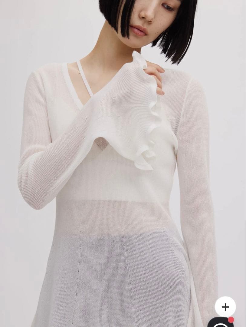 Ameri vintage SHEERFRILLVNECK【着痩せトップス】