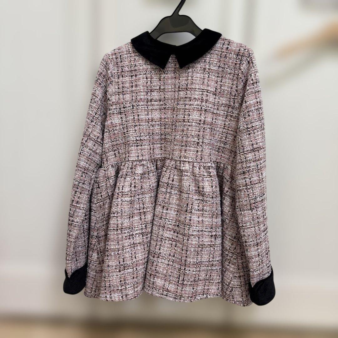 Fitmore ツイードベロアカラーペプラムトップス