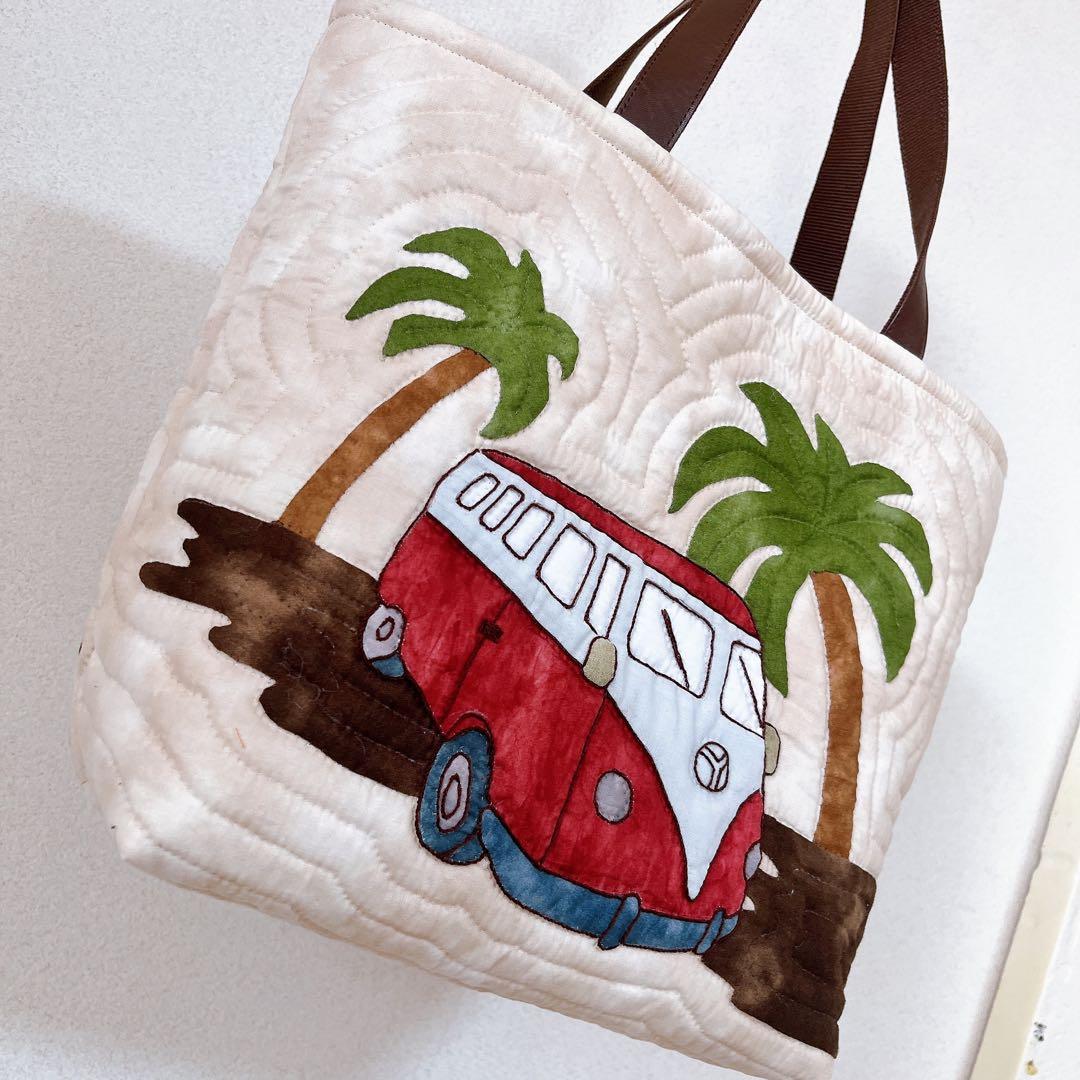 ハワイアンキルトバッグ、「もんちゃん様とお取引中」バス(レッド、オレンジ)