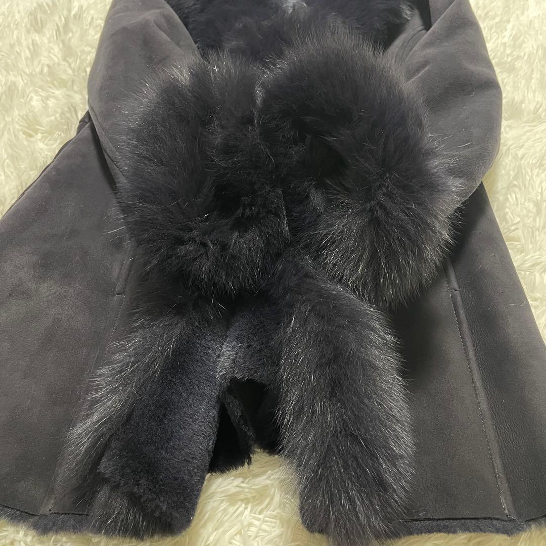 美品　M's Selection ラムレザー　ムートンファーコート　ネイビー