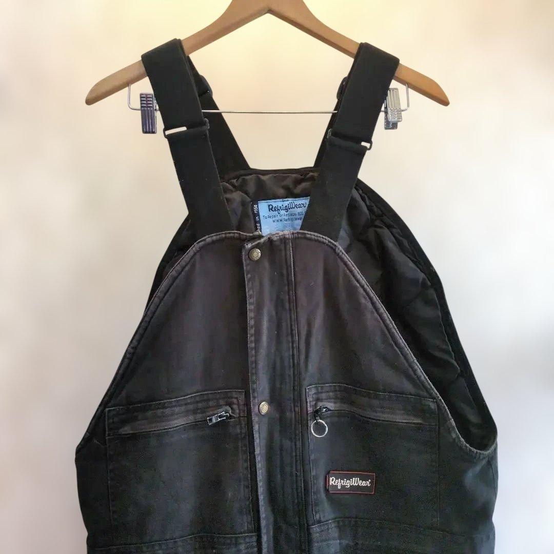 極寒対策に【RefrigiWear】中綿入り デニム オーバーオール 黒L　稀