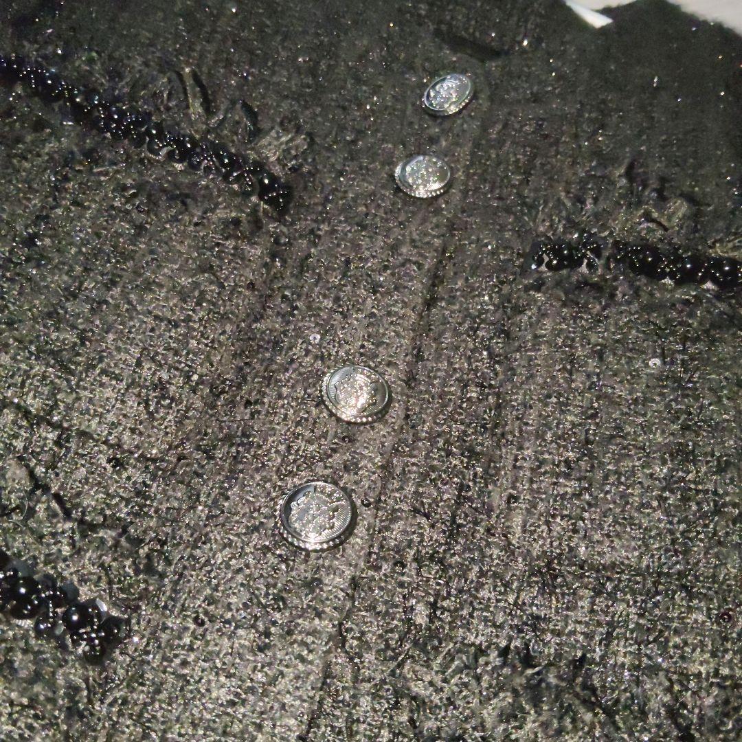 andwang Tweed arm fur jacket ツイードジャケット 黒