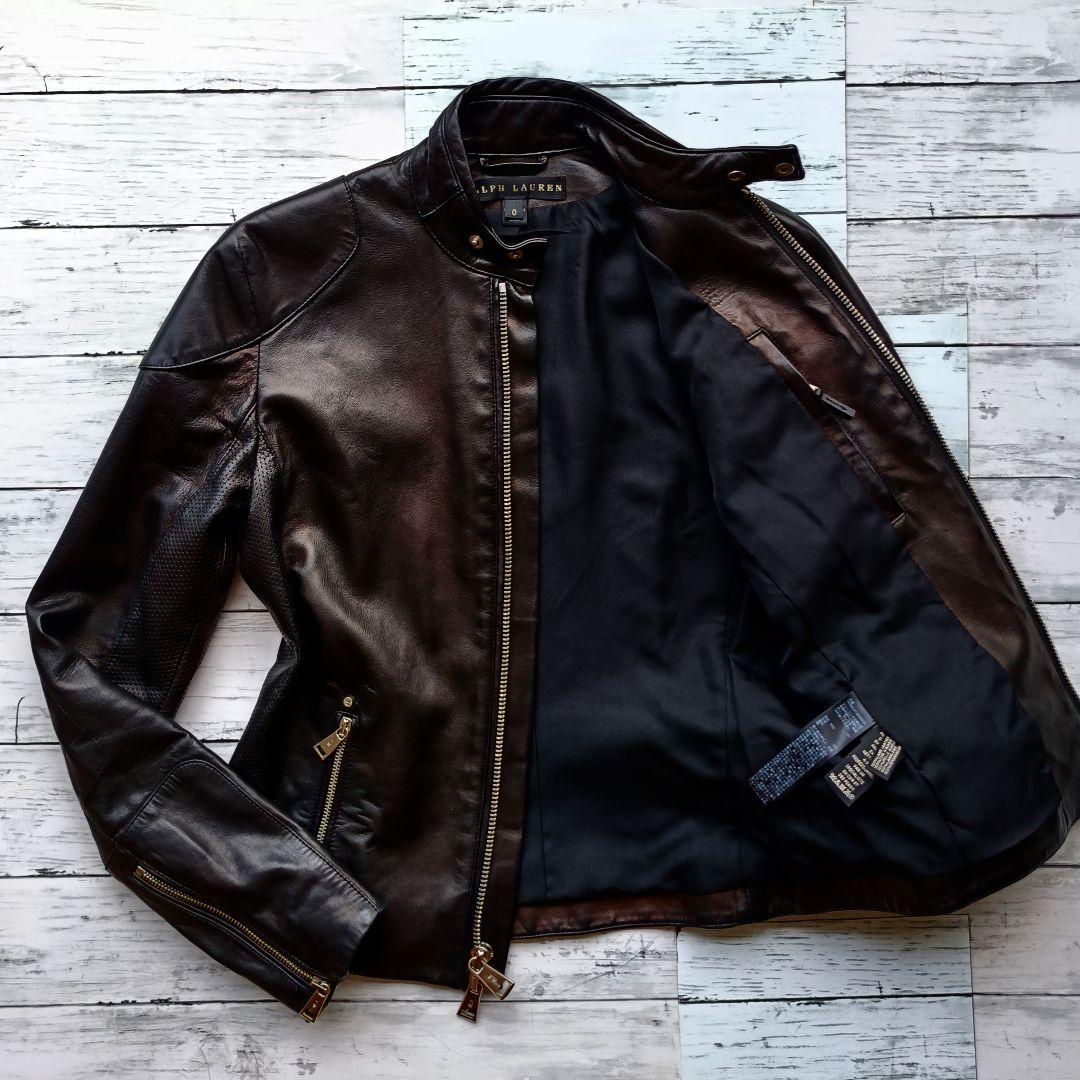 ラルフローレン レザージャケット 羊革 0サイズ レディース ライダース