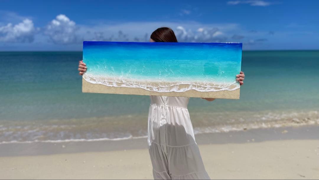 「受注制作」オーシャンレジン海アートロングパネルBIGパネル　W90㎝　H30㎝