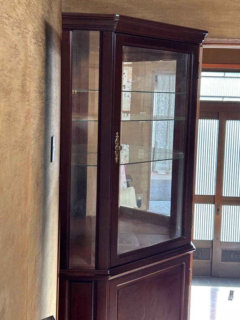 ダークブラウン コーナーガラスケース/カップボード/リビング収納