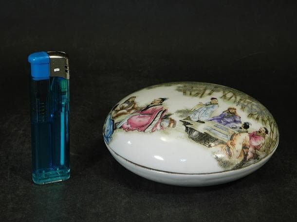 【中国美術　粉彩　竹林七賢人図　蓋物（大香合）／玩玉】