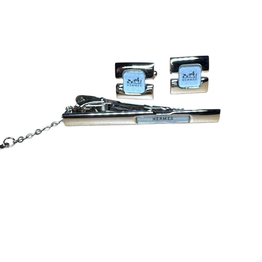 極美品 HERMES シルバー 馬車柄カフス ネクタイピン セット