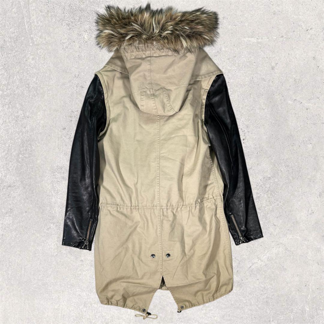 ▼クリスチャンダダ　モッズコート　レザー切替　M ライナー　ファー　Y2K 日本