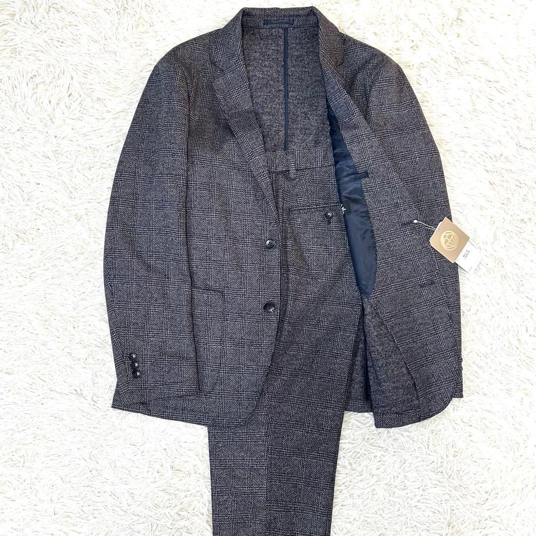 金のパジャマスーツ【未使用タグ付】プレミアムウールジャージ 紺グレンチェックBM