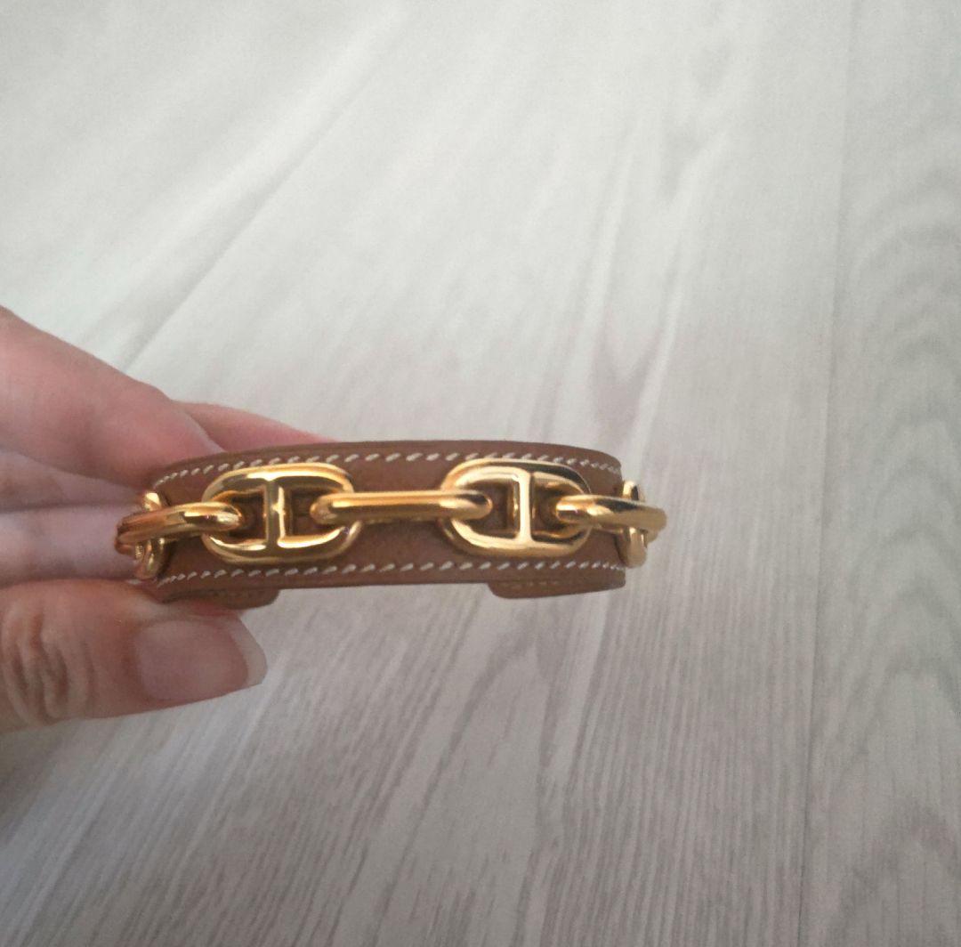 HERMES☆シェーヌダンクルバングル（ブラウンレザー×ゴールドチェーン）