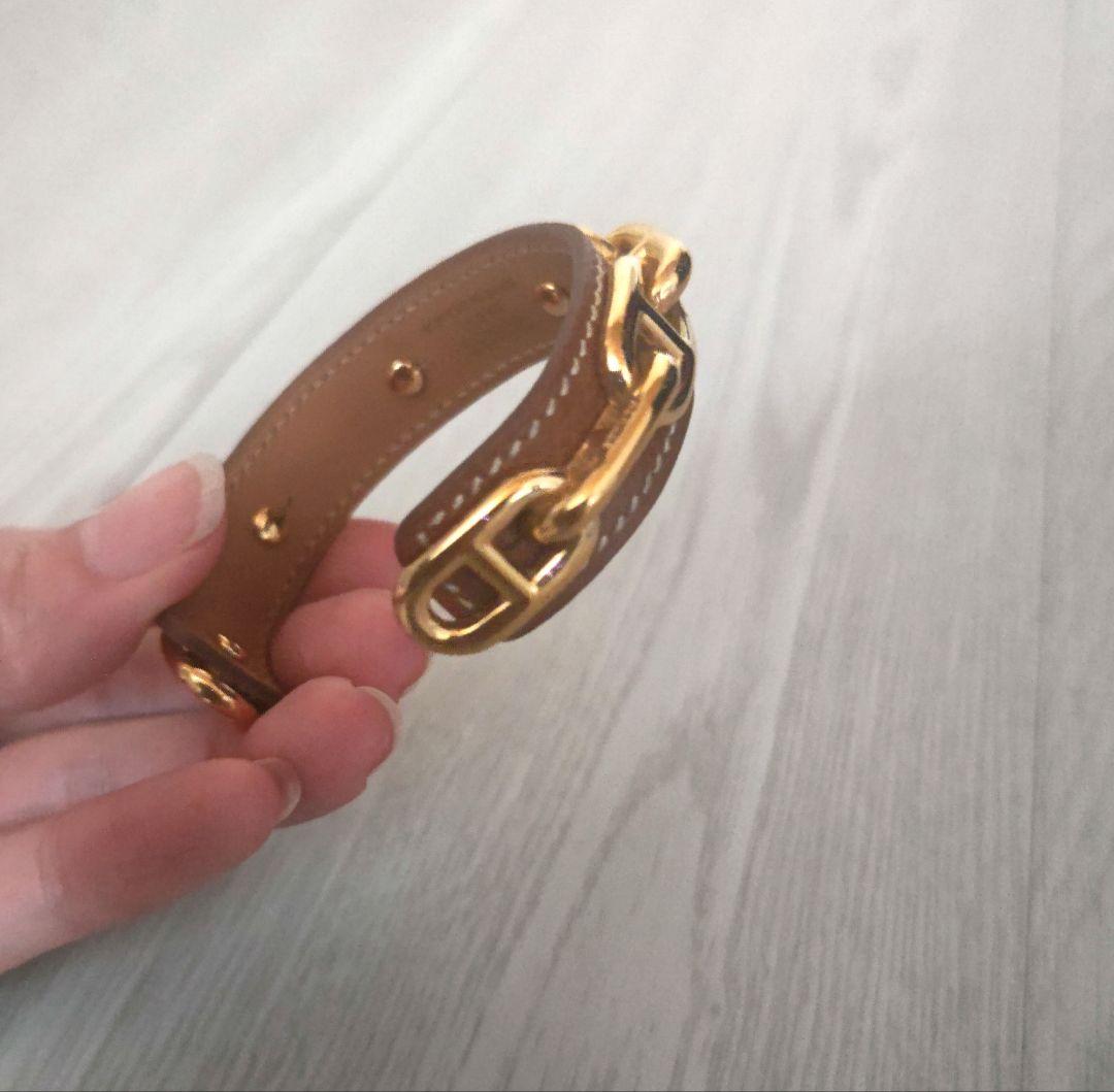 HERMES☆シェーヌダンクルバングル（ブラウンレザー×ゴールドチェーン）