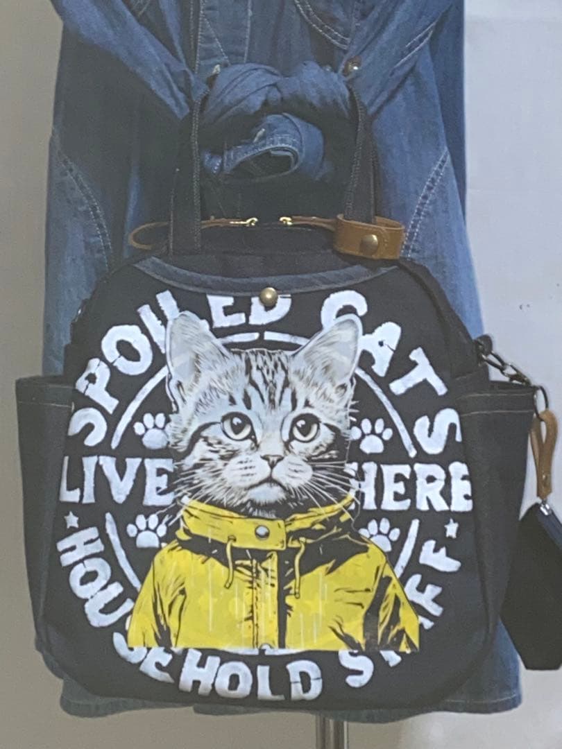 ☆岡山デニム☆ステンシル☆トラネコ☆リュック対応☆4wayボストンバッグ