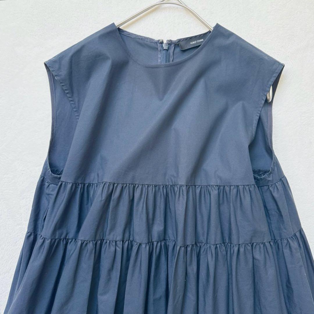 ヨーコチャン ノースリーブ ロング ティアード ギャザーワンピース ネイビー S