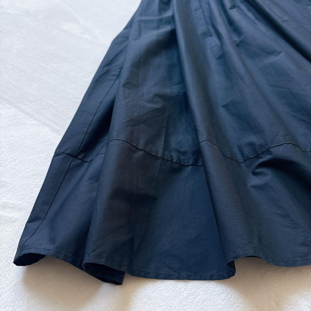 ヨーコチャン ノースリーブ ロング ティアード ギャザーワンピース ネイビー S