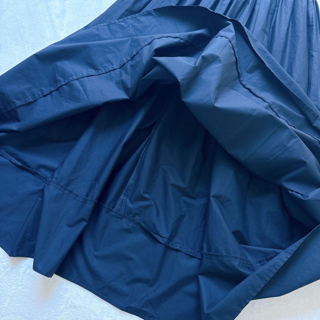 ヨーコチャン ノースリーブ ロング ティアード ギャザーワンピース ネイビー S