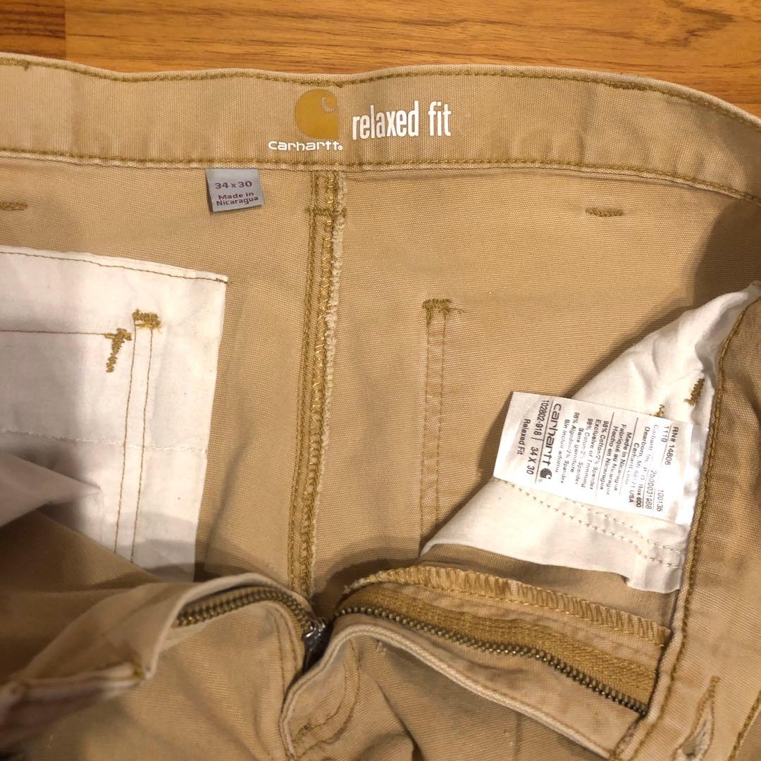 CARHARTTダブルニーワークパンツ ベージュ　汚れデザイン34／30
