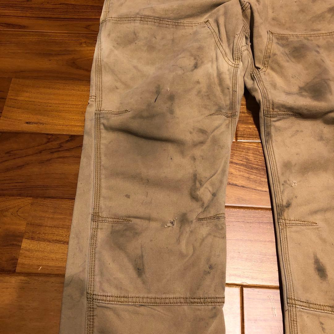 CARHARTTダブルニーワークパンツ ベージュ　汚れデザイン34／30