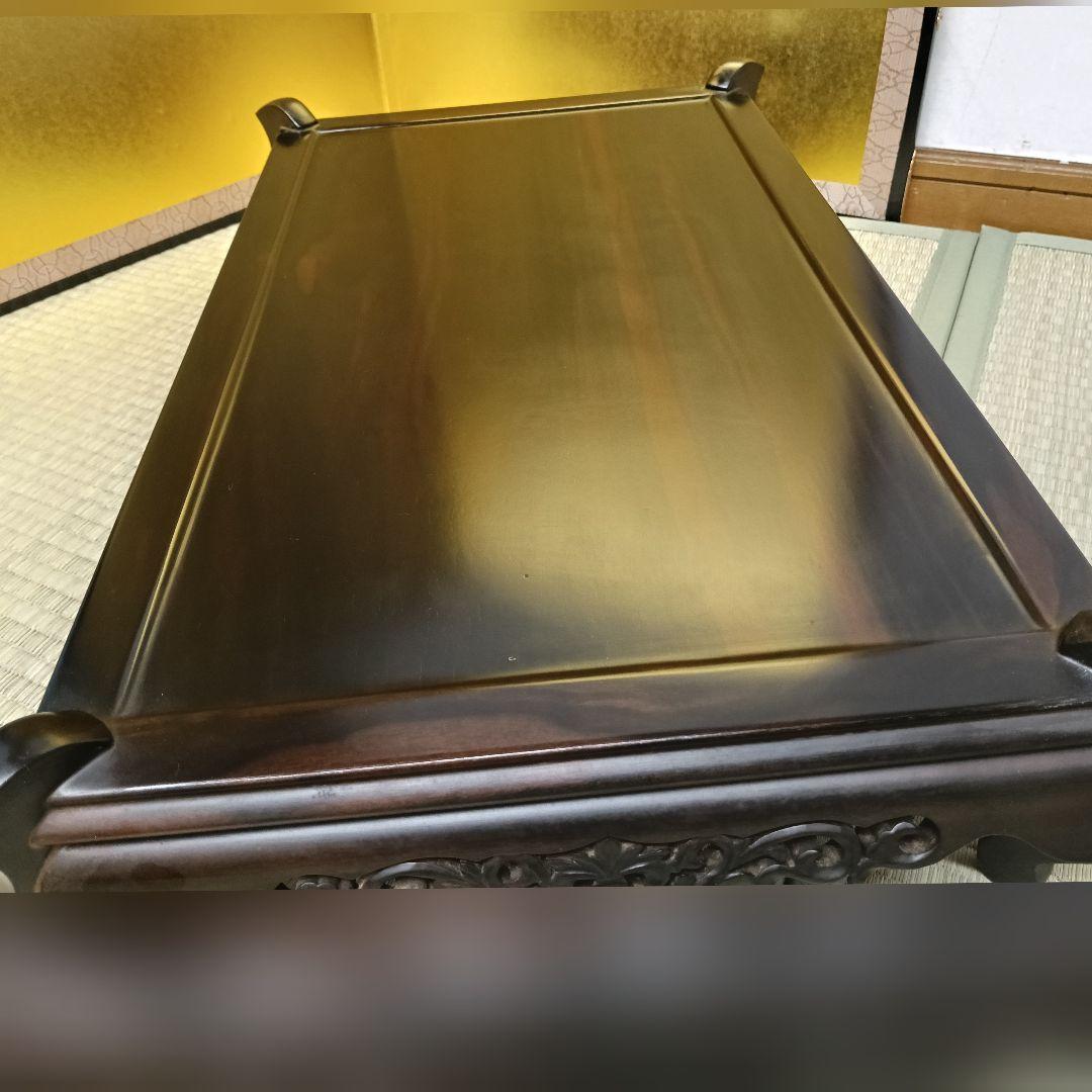 いち唐木 黒檀花台 香炉台 盆栽台 飾り台 透し彫り 未使用 美 AK70