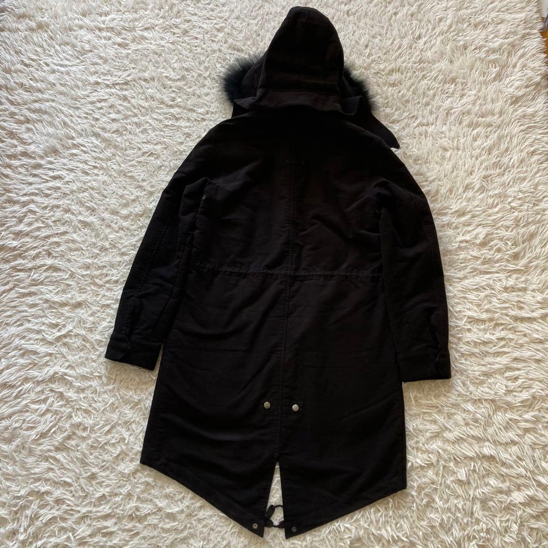 NO ID. ノーアイディー モッズコート 2 ブラック ライナー付 ファー