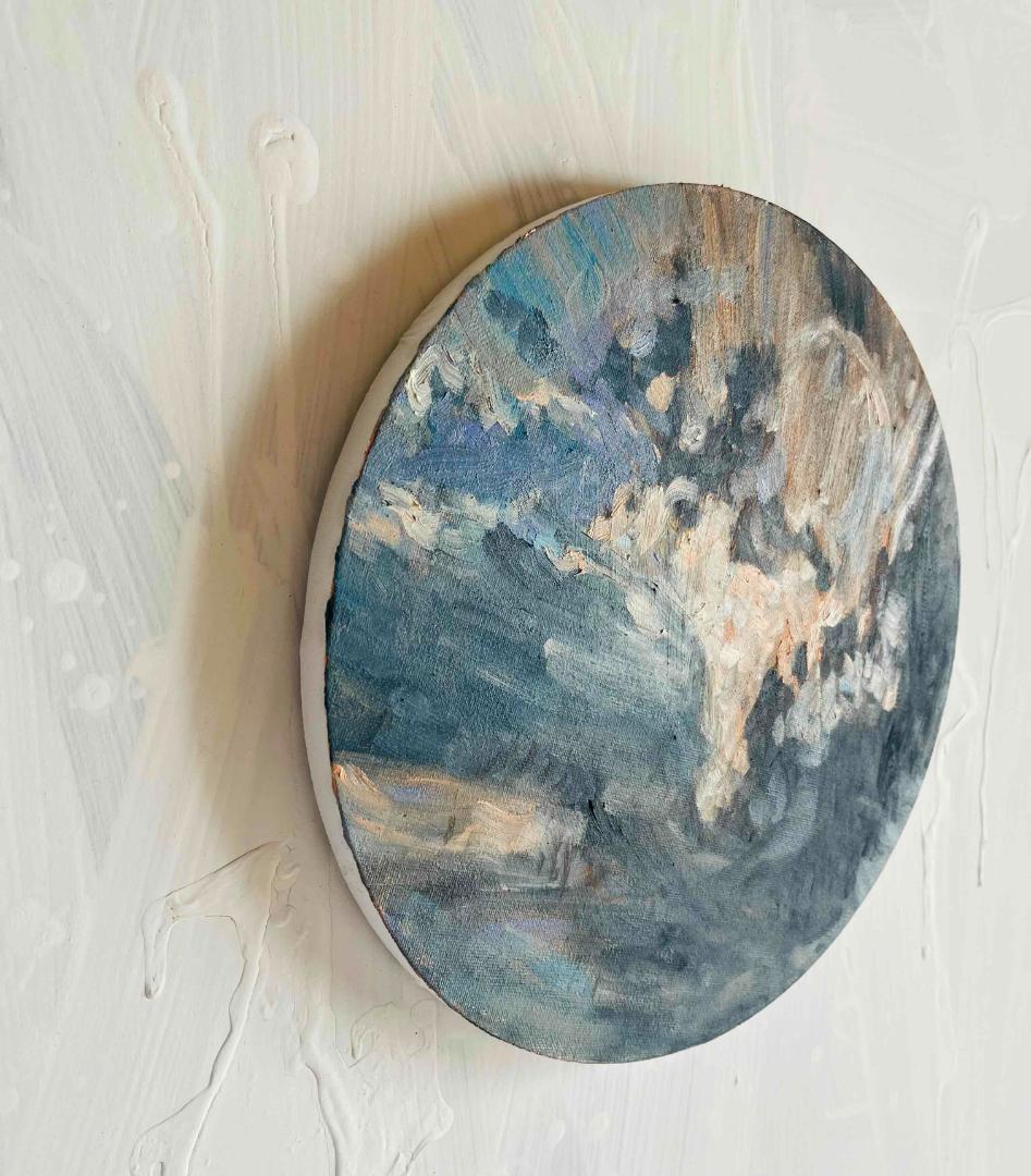 絵画「Khaos」家の上空　油彩・原画・直径30㎝　丸形・アートパネル