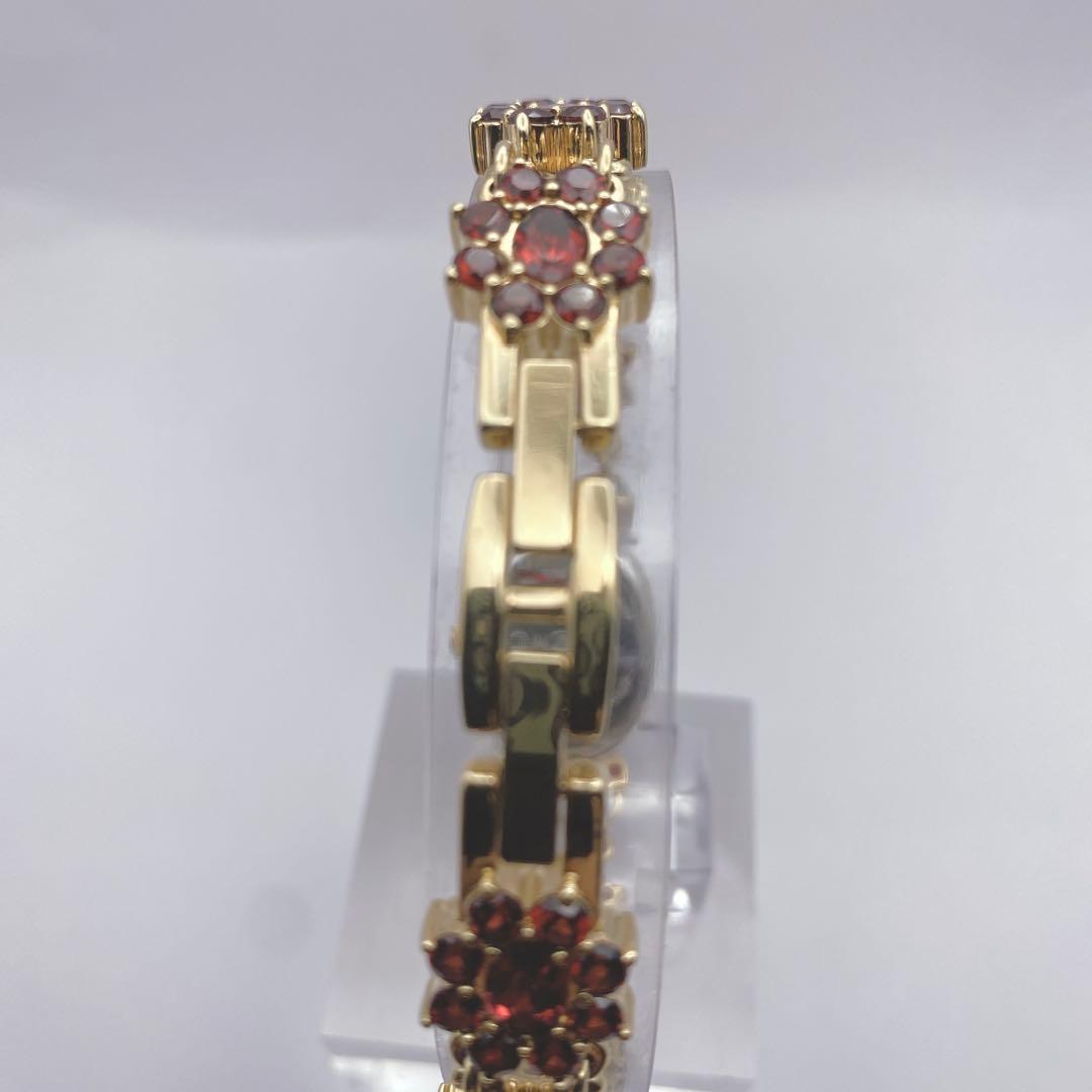 希少　D.M Buxton ホワイトシェル文字盤 ガーネット装飾 ブレスウォッチ