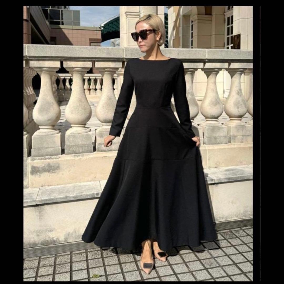 24AW最新モデル/定価3.6万 ジェンヌ オードリーフレアワンピース L 黒