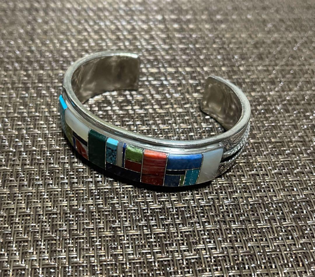 ナバホ族 インレイ バングル　142mm Mサイズ