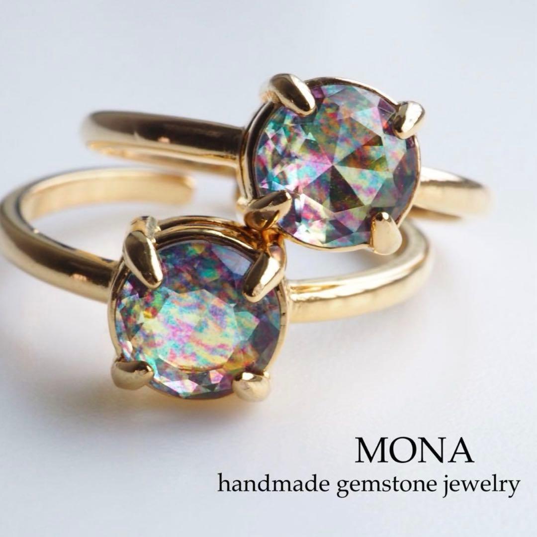 【ERI】宝石質ラピスラズリ×クリスタルのフリーサイズリング