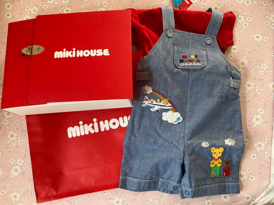 ミキハウス オーバーオール 80cm新品未使用　箱入り、袋付き
