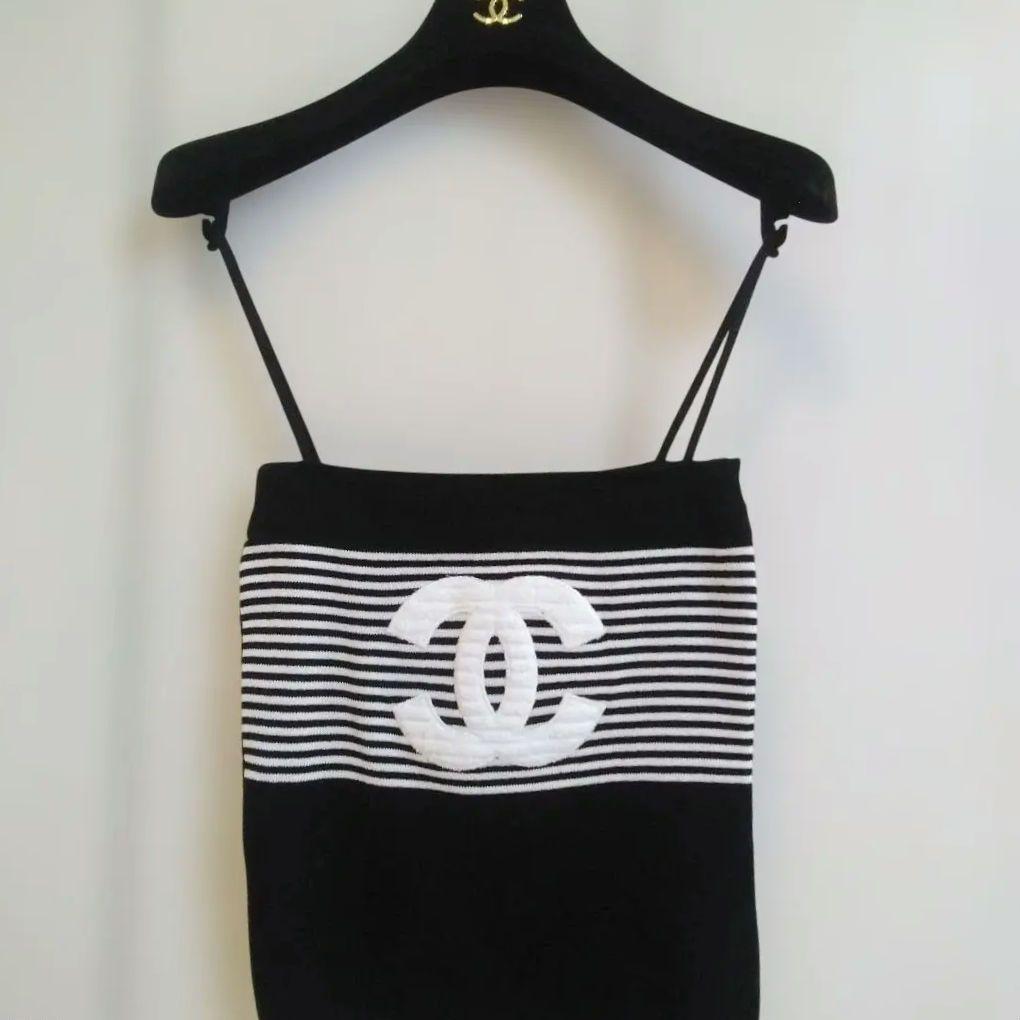 CHANEL ストライプ CCロゴ キャミソール