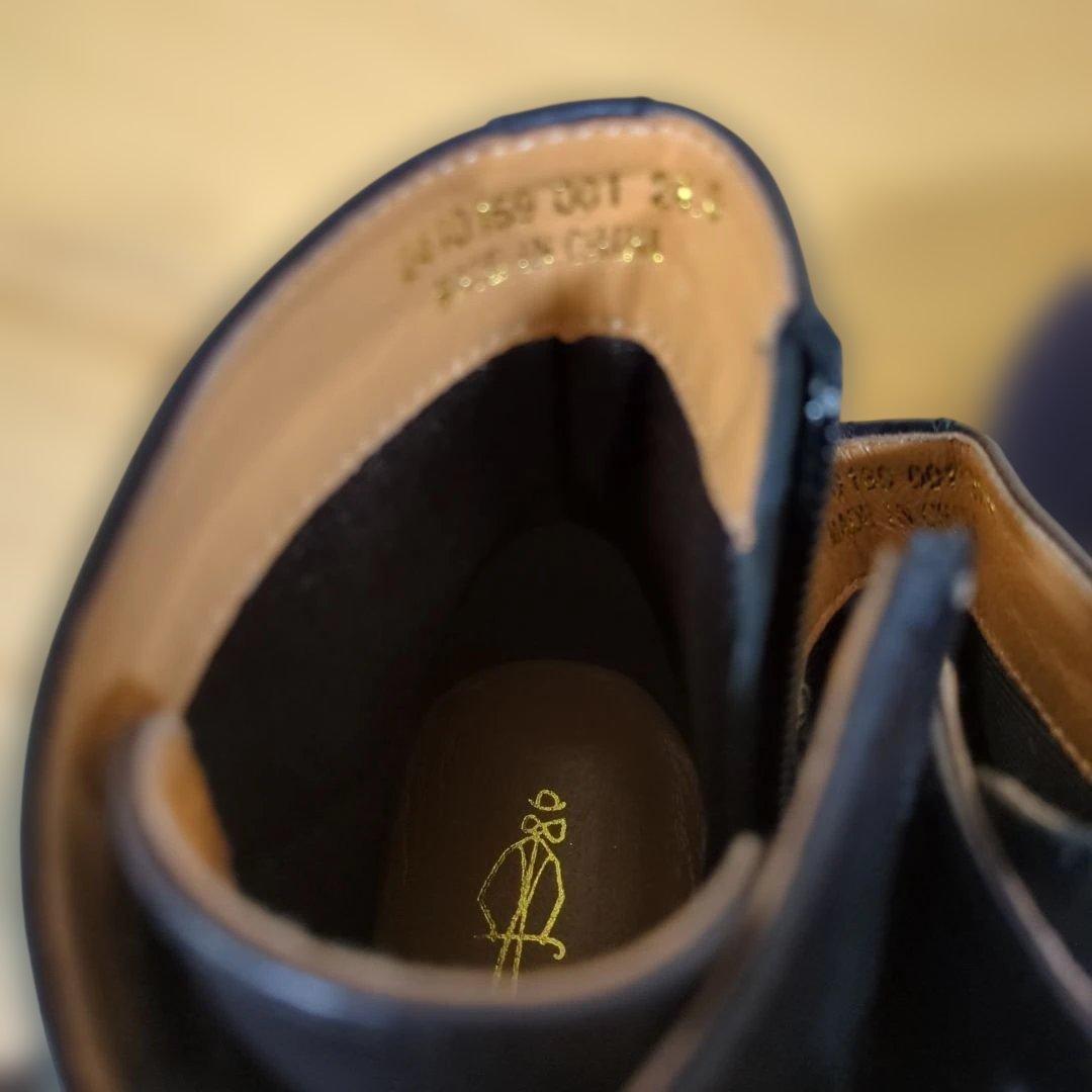 あしながおじさん　ブラックレザー編み上げブーツ　24cm　スクエアトゥ