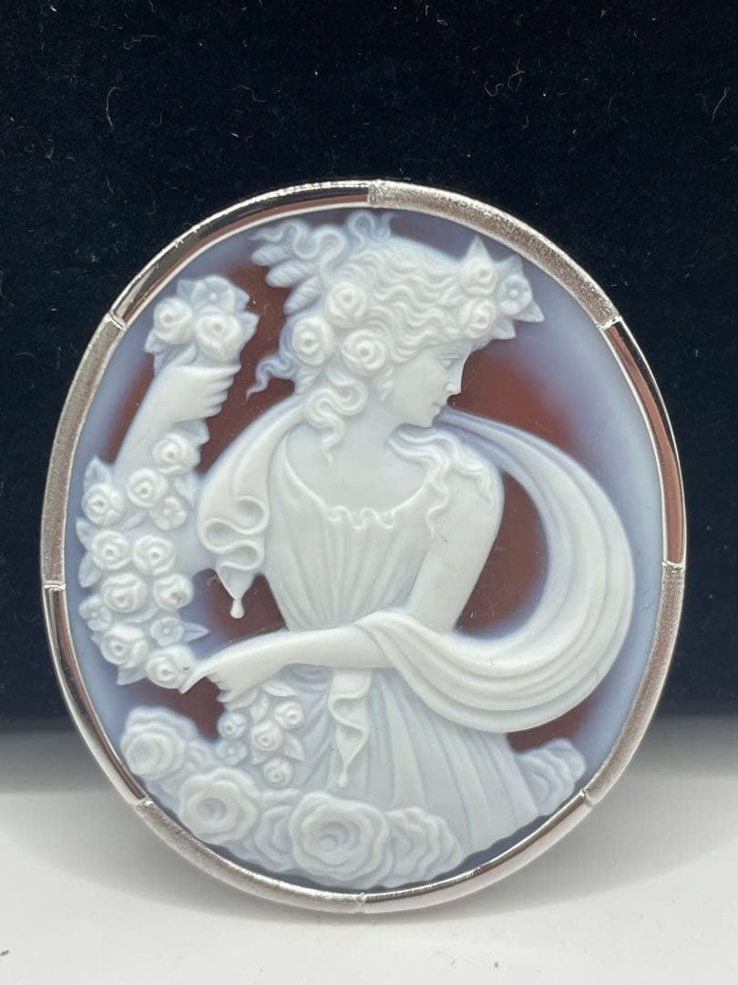 メノウカメオブローチ　ネックレストップ　2way silver 希少　特大