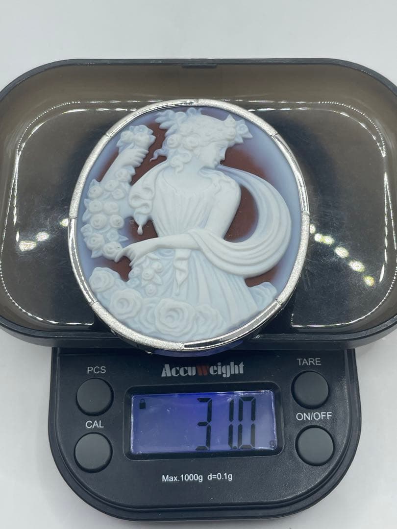 メノウカメオブローチ　ネックレストップ　2way silver 希少　特大