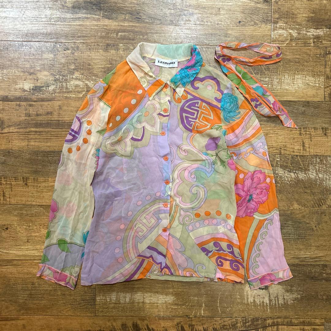 レオナール LEONARD シルク 総柄 マルチカラー シャツ