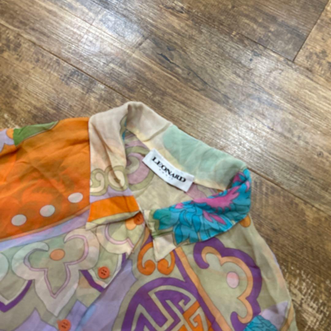 レオナール LEONARD シルク 総柄 マルチカラー シャツ