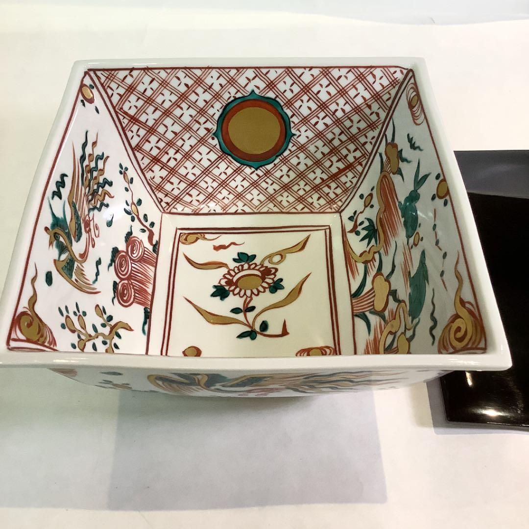 【茶道具】青絵角水指　竜谷焼　香雲作