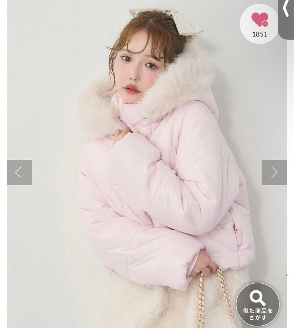 ナイスクラップ ファー付きショートフェイクダウン ピンク