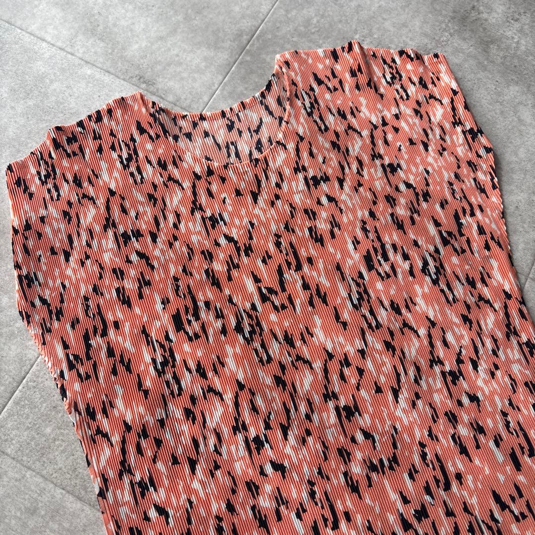 PLEATS PLEASE リブ編みオレンジ系半袖Tシャツ