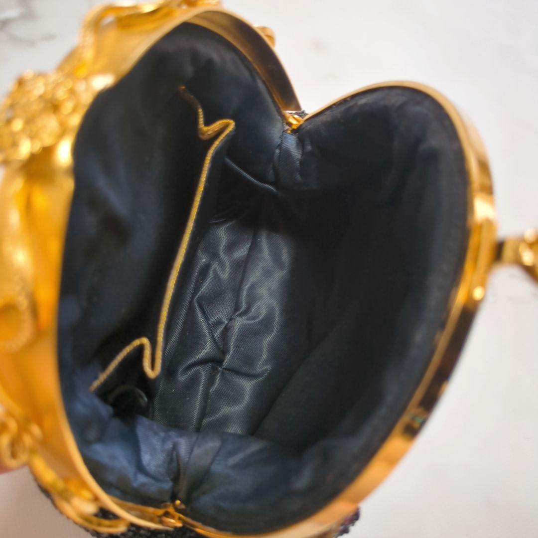 【美品】皇室御用達 ルミーはしもと 総ビーズ ハンドバッグ マルチカラー がま口