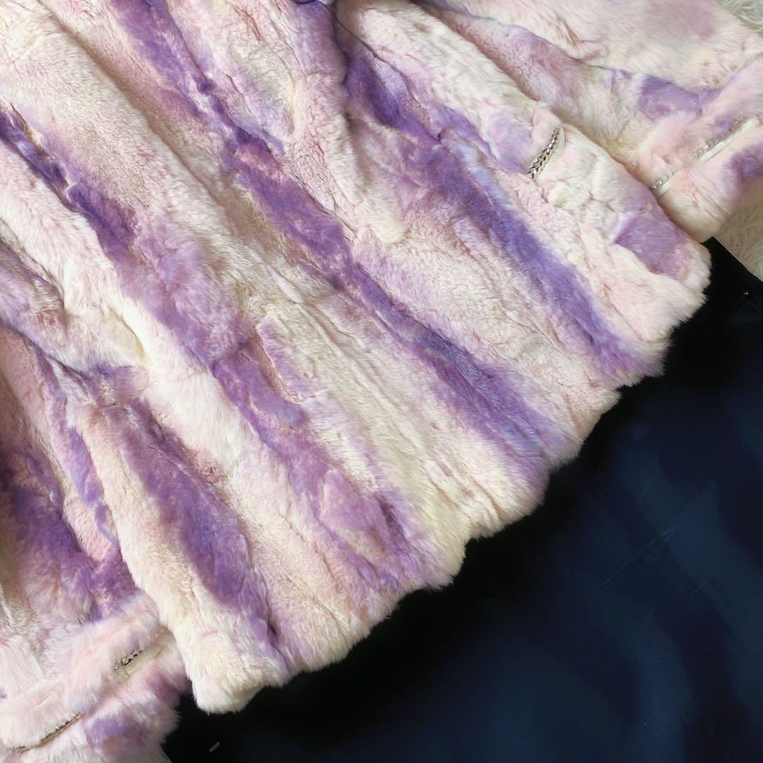 値下げ中 希少イタリア製 本毛皮コート ラインストーン 女優襟 裏地シルク100