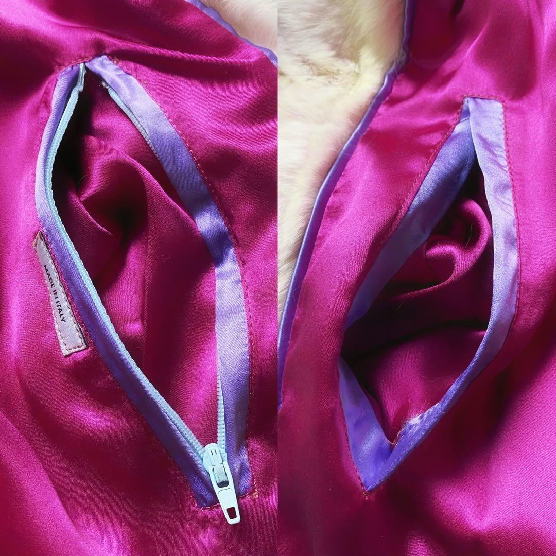 値下げ中 希少イタリア製 本毛皮コート ラインストーン 女優襟 裏地シルク100