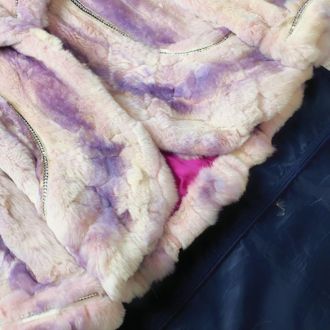 値下げ中 希少イタリア製 本毛皮コート ラインストーン 女優襟 裏地シルク100